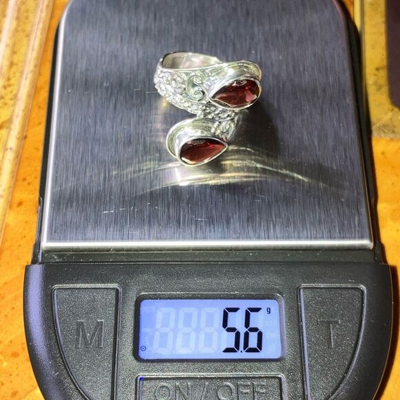 Natural Red Garnet Sterling Silver Bypass Ring Size 5.75 - Picture 9 of 9